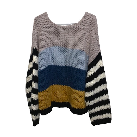Blank NYC Mixed Signals Chunky Knit Striped Multicolored Sweater Size Large - Picture 2 of 6